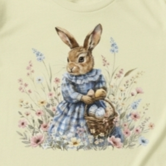 Easter Bunny Graphic Tee • Pastel Spring Rabbit Shirt • Light Yellow Floral Bunn - Picture 3 of 12